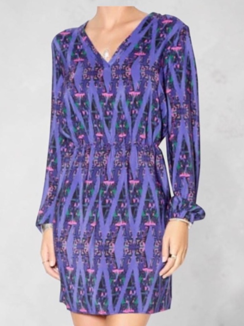 Amanda Uprichard Neon Aztec Wrap Dress with Pink & Green Accents